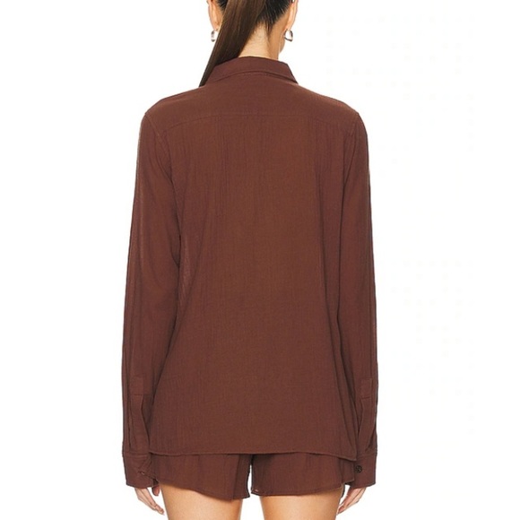 NWT Eterne Jolene Cotton Button Down Up Long Sleeve Shirt Top Brown Chocolate - Picture 4 of 9